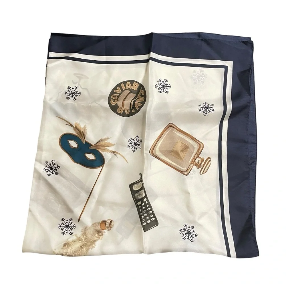 Vintage Liz Claiborne Silk Scarf “ Extravagant Gifts” Holiday Champagne Caviar ￼